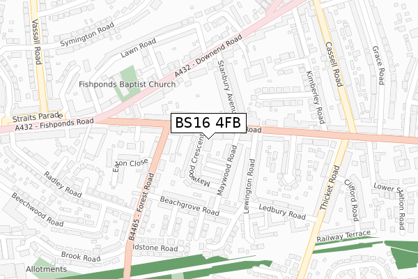 BS16 4FB map - large scale - OS Open Zoomstack (Ordnance Survey)