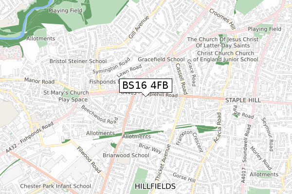 BS16 4FB map - small scale - OS Open Zoomstack (Ordnance Survey)