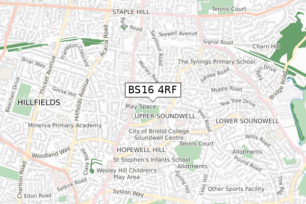 BS16 4RF map - small scale - OS Open Zoomstack (Ordnance Survey)