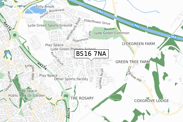 BS16 7NA map - small scale - OS Open Zoomstack (Ordnance Survey)