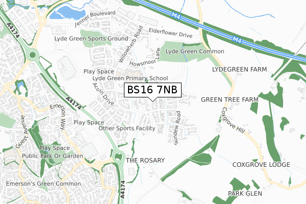 BS16 7NB map - small scale - OS Open Zoomstack (Ordnance Survey)