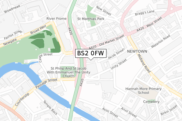 BS2 0FW map - large scale - OS Open Zoomstack (Ordnance Survey)