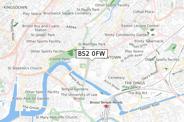 BS2 0FW map - small scale - OS Open Zoomstack (Ordnance Survey)