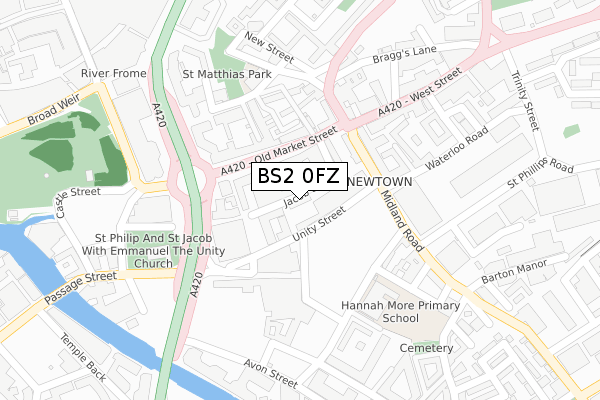 BS2 0FZ map - large scale - OS Open Zoomstack (Ordnance Survey)