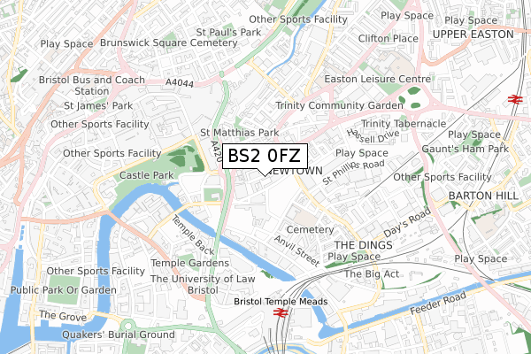 BS2 0FZ map - small scale - OS Open Zoomstack (Ordnance Survey)