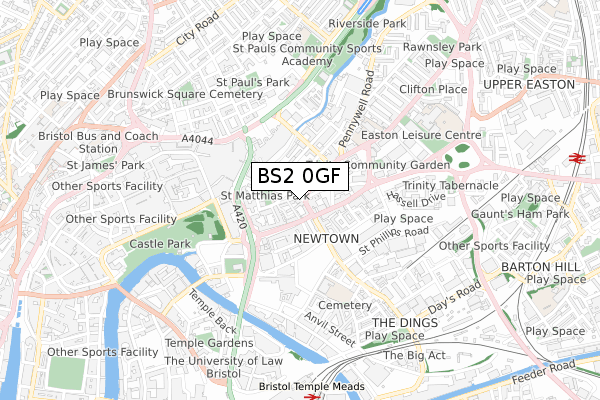 BS2 0GF map - small scale - OS Open Zoomstack (Ordnance Survey)