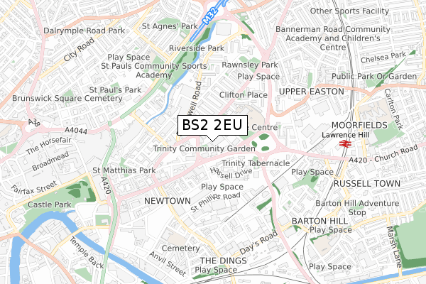 BS2 2EU map - small scale - OS Open Zoomstack (Ordnance Survey)