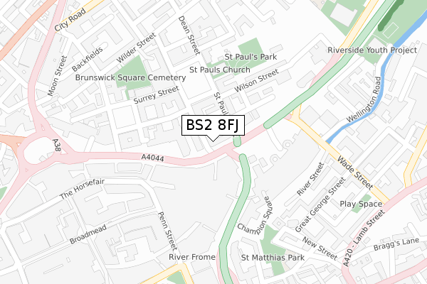 BS2 8FJ map - large scale - OS Open Zoomstack (Ordnance Survey)