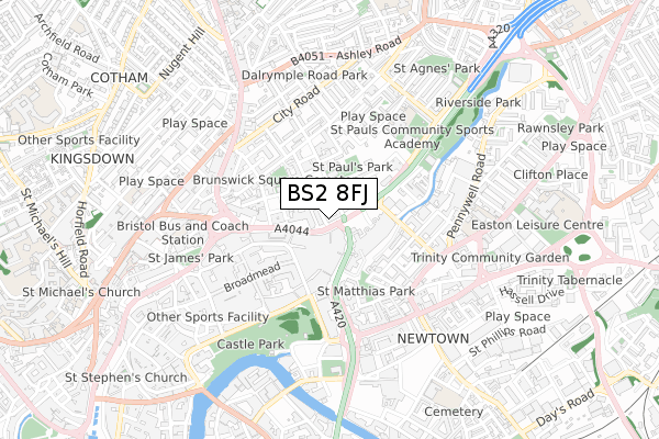 BS2 8FJ map - small scale - OS Open Zoomstack (Ordnance Survey)