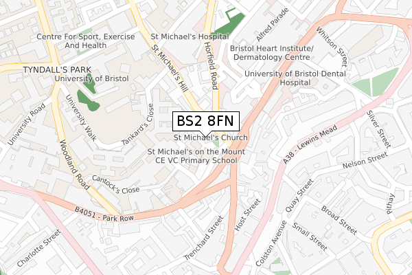 BS2 8FN map - large scale - OS Open Zoomstack (Ordnance Survey)