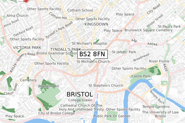 BS2 8FN map - small scale - OS Open Zoomstack (Ordnance Survey)