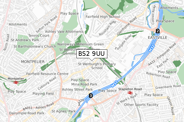 BS2 9UU map - small scale - OS Open Zoomstack (Ordnance Survey)