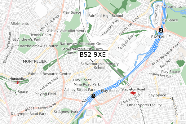 BS2 9XE map - small scale - OS Open Zoomstack (Ordnance Survey)