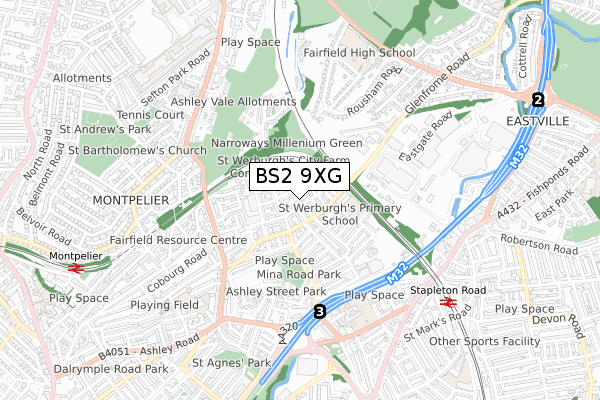 BS2 9XG map - small scale - OS Open Zoomstack (Ordnance Survey)