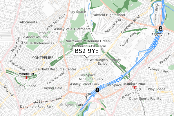 BS2 9YE map - small scale - OS Open Zoomstack (Ordnance Survey)