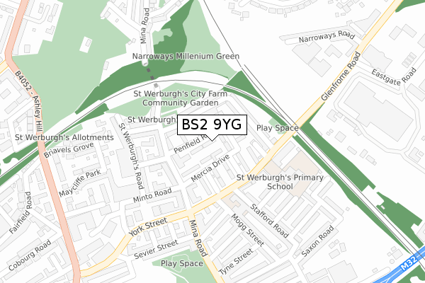 BS2 9YG map - large scale - OS Open Zoomstack (Ordnance Survey)