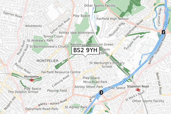 BS2 9YH map - small scale - OS Open Zoomstack (Ordnance Survey)