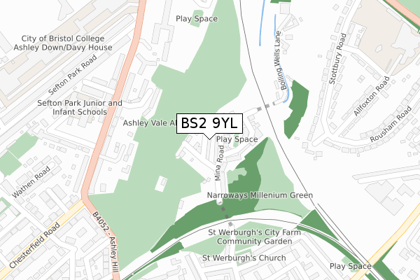 BS2 9YL map - large scale - OS Open Zoomstack (Ordnance Survey)