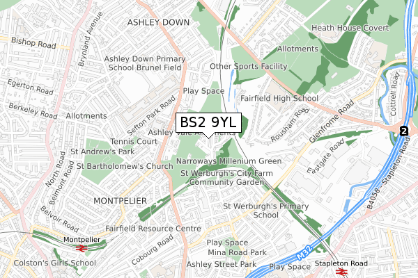 BS2 9YL map - small scale - OS Open Zoomstack (Ordnance Survey)