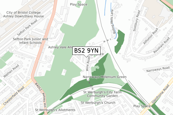 BS2 9YN map - large scale - OS Open Zoomstack (Ordnance Survey)