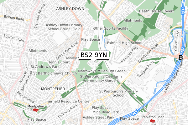 BS2 9YN map - small scale - OS Open Zoomstack (Ordnance Survey)