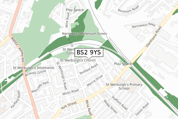 BS2 9YS map - large scale - OS Open Zoomstack (Ordnance Survey)