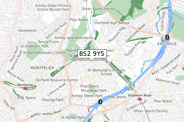 BS2 9YS map - small scale - OS Open Zoomstack (Ordnance Survey)