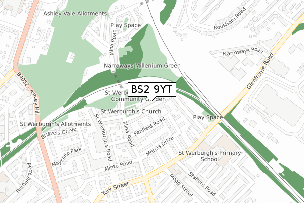 BS2 9YT map - large scale - OS Open Zoomstack (Ordnance Survey)