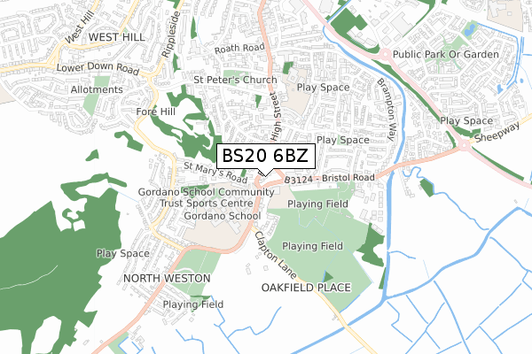 BS20 6BZ map - small scale - OS Open Zoomstack (Ordnance Survey)