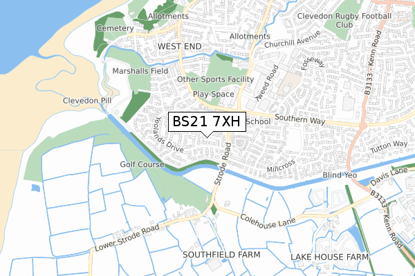 BS21 7XH map - small scale - OS Open Zoomstack (Ordnance Survey)