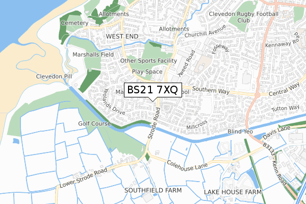 BS21 7XQ map - small scale - OS Open Zoomstack (Ordnance Survey)