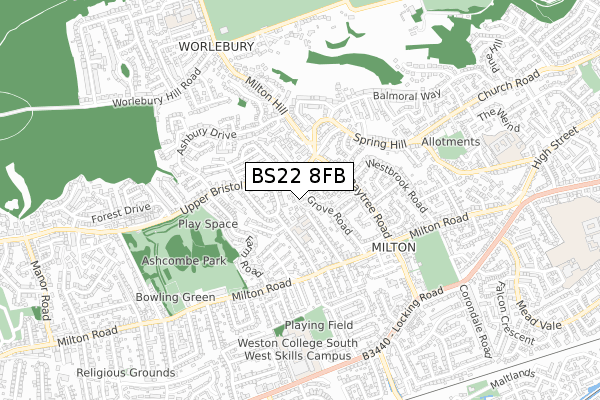 BS22 8FB map - small scale - OS Open Zoomstack (Ordnance Survey)