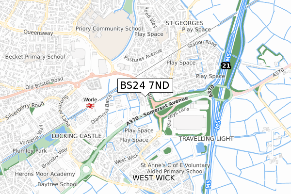 BS24 7ND map - small scale - OS Open Zoomstack (Ordnance Survey)