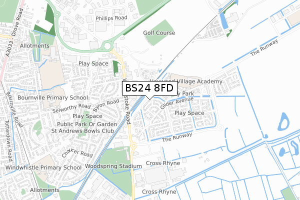 BS24 8FD map - small scale - OS Open Zoomstack (Ordnance Survey)