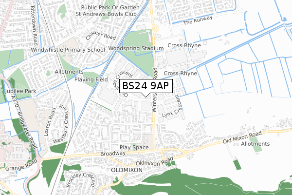 BS24 9AP map - small scale - OS Open Zoomstack (Ordnance Survey)