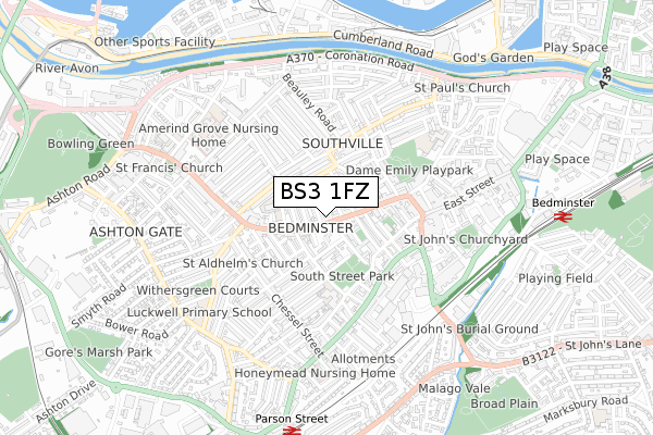 BS3 1FZ map - small scale - OS Open Zoomstack (Ordnance Survey)