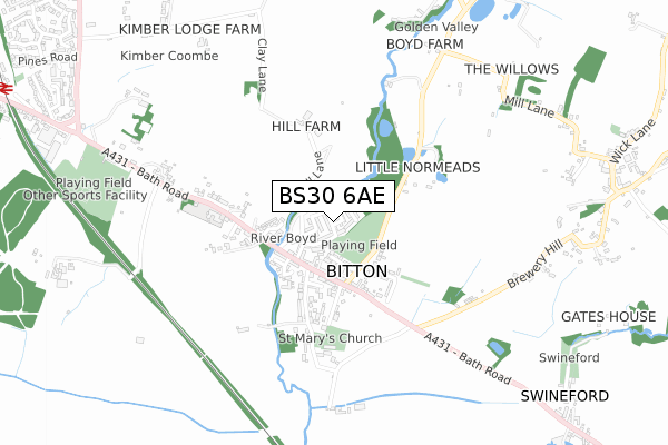 BS30 6AE map - small scale - OS Open Zoomstack (Ordnance Survey)