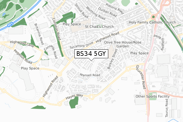 BS34 5GY map - small scale - OS Open Zoomstack (Ordnance Survey)