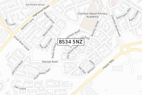 BS34 5NZ map - large scale - OS Open Zoomstack (Ordnance Survey)