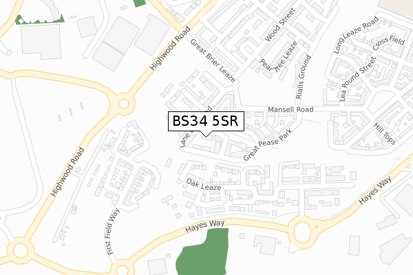 BS34 5SR map - large scale - OS Open Zoomstack (Ordnance Survey)