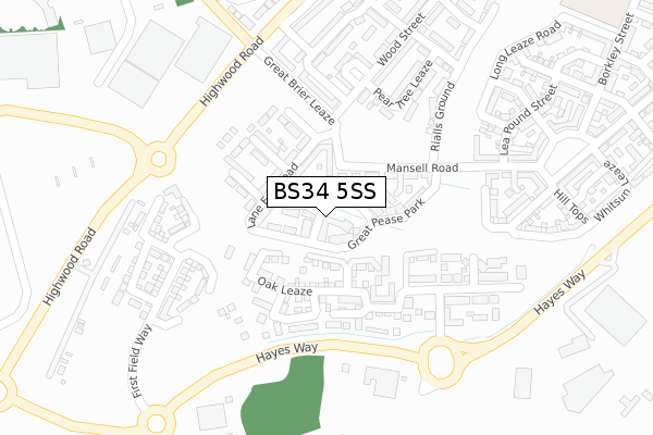 BS34 5SS map - large scale - OS Open Zoomstack (Ordnance Survey)