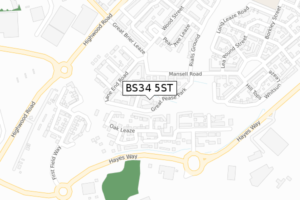 BS34 5ST map - large scale - OS Open Zoomstack (Ordnance Survey)