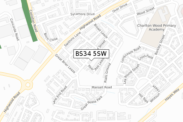 BS34 5SW map - large scale - OS Open Zoomstack (Ordnance Survey)