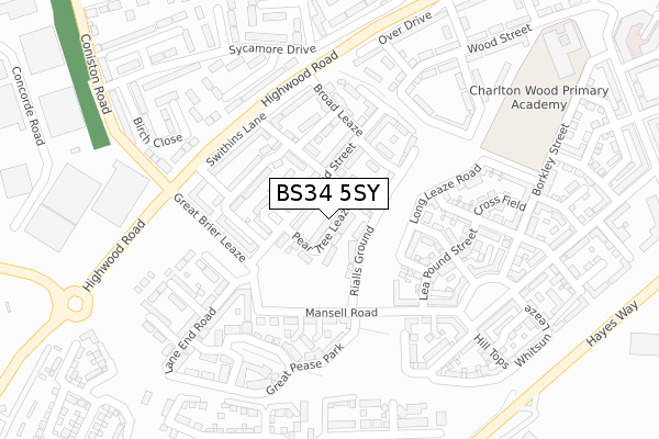 BS34 5SY map - large scale - OS Open Zoomstack (Ordnance Survey)