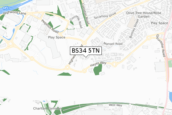 BS34 5TN map - small scale - OS Open Zoomstack (Ordnance Survey)