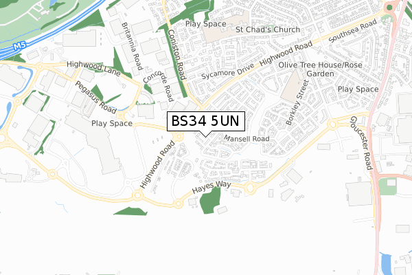 BS34 5UN map - small scale - OS Open Zoomstack (Ordnance Survey)