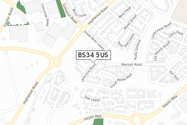 BS34 5US map - large scale - OS Open Zoomstack (Ordnance Survey)