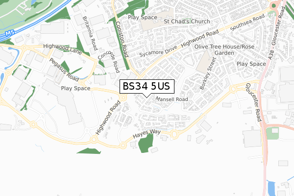 BS34 5US map - small scale - OS Open Zoomstack (Ordnance Survey)