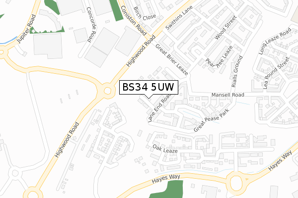 BS34 5UW map - large scale - OS Open Zoomstack (Ordnance Survey)