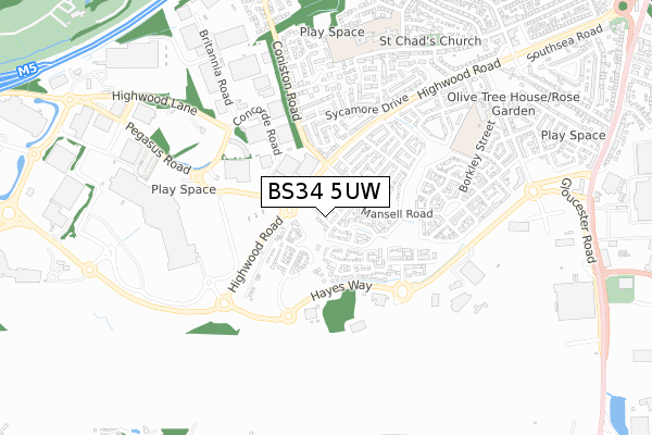 BS34 5UW map - small scale - OS Open Zoomstack (Ordnance Survey)